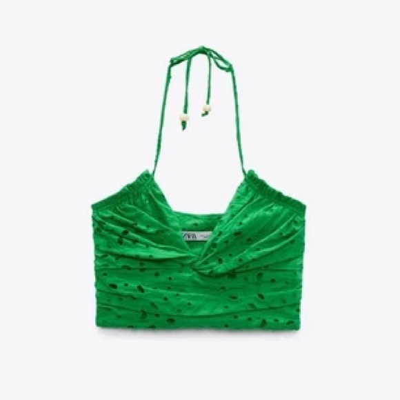 Zara Bright Green Textured Crop Top - Picture 2 of 6